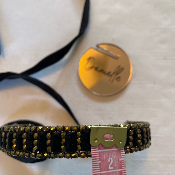 Erickson Beamon Gold and Brown Velvet Choker with gold crystals. - Picture 6 of 6